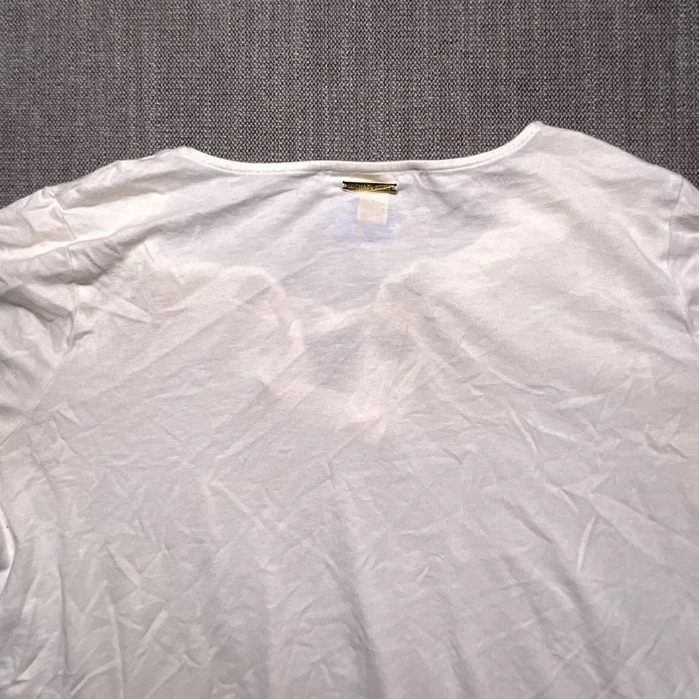 Michael Kors Womens White Lace Up Split Neck T Shirt Side Slit Round Hem Small